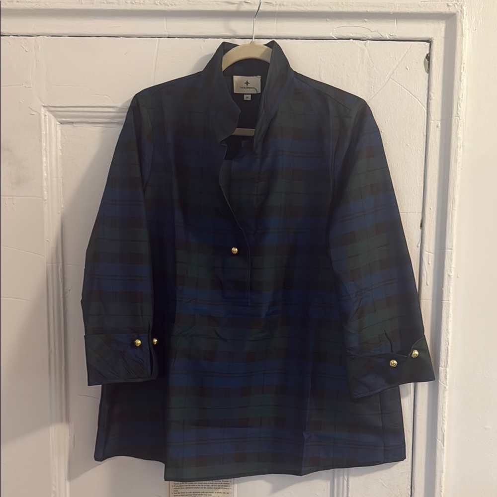 Tuckernuck Blue and Green Blouse with Elegant Design